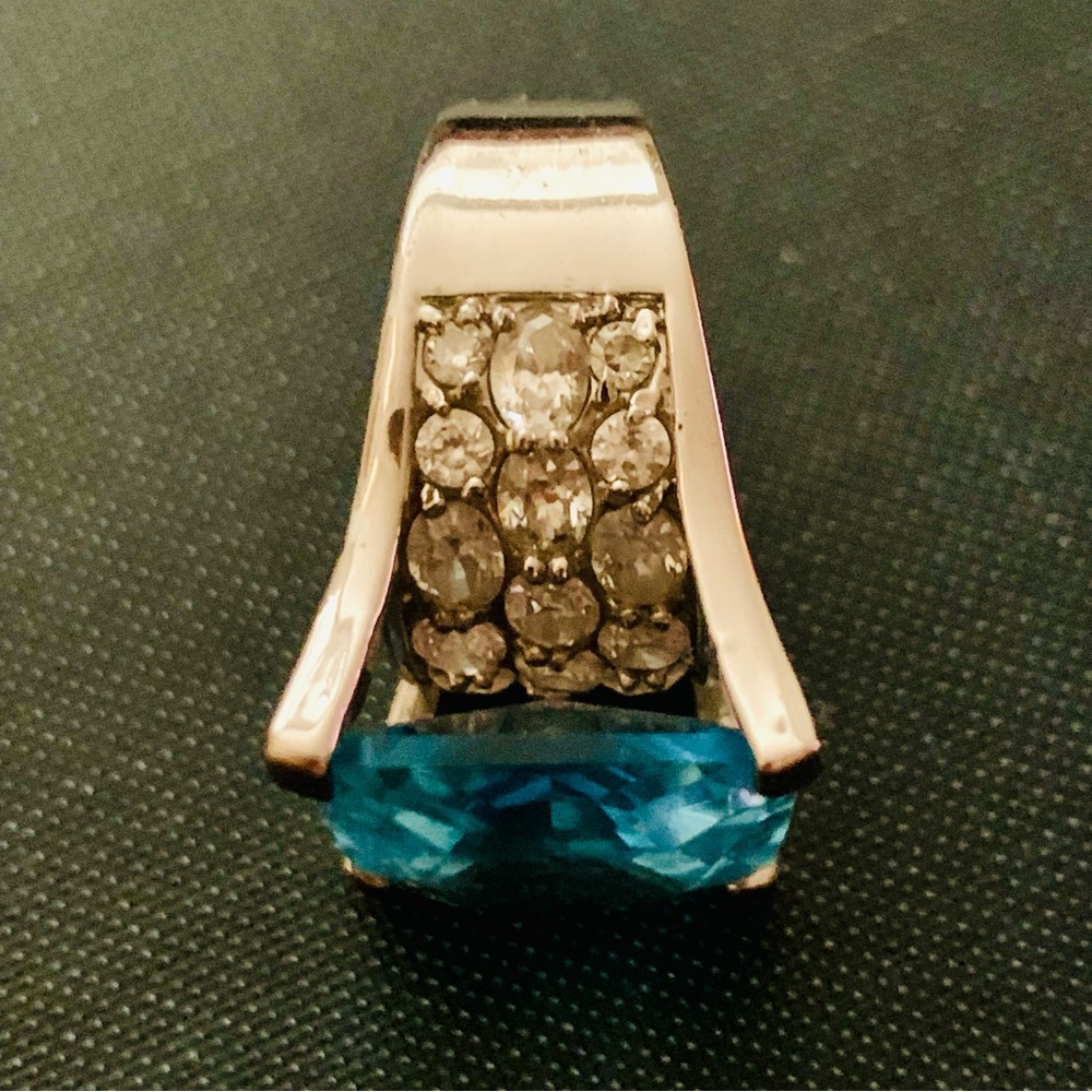 SWAROVSKI AQUAMARINE AND CRYSTAL RHINESTONES COCKTAIL RING SZ US 4.5 - Picture 6 of 12